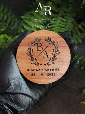 Porta alianças personalizado madeira mdf casamento boho 8cm