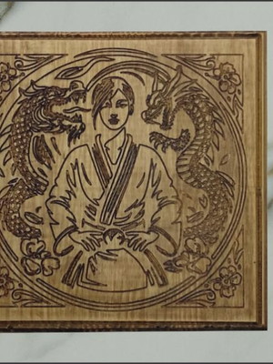 Quadro decorativo jiu jitsu dragões - entalhe em madeira rús