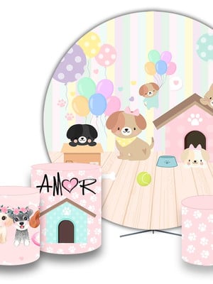 Painel redondo em tecido + capas de cilindro pet shop