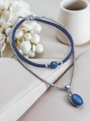 Mix de gargantilhas pedra quartzo azul bijuterias femininas