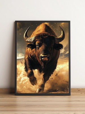 Quadro com búfalo correndo em meio à poeira 2071