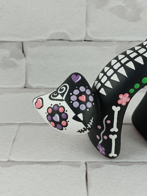 Gato caveira mexicana meia face /preto e branco c.2907