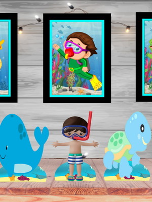 Fundo do mar kit festa displays e quadro para painel