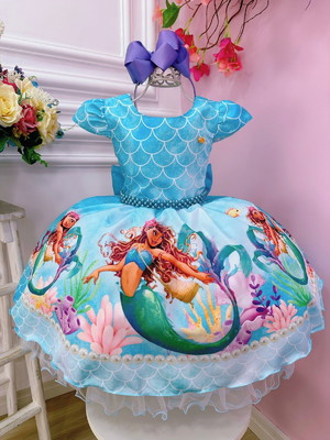 Vestido infantil princesa ariel sereia peito escamas filme