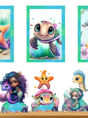 Fundo do mar kit festa displays e quadro para painel