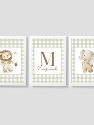 Quadros decoração bebê safari vichy