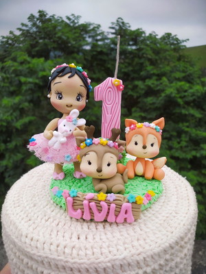 Topo de bolo vela aniversário bosque encantado