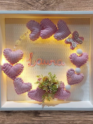 Porta maternidade quadro guirlanda com luz de led.