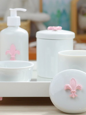Kit higiene bebê porcelana gel espelho pote k014 flor de liz