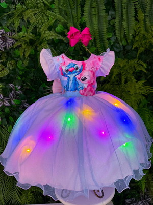 Vestido lilo stitch rosa com led
