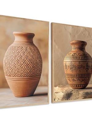 2 quadros abstrato marrom vasos folhas minimalista molduras