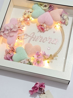 Quadro porta maternidade com nome e led menina