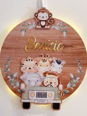 Porta maternidade 3d jipe safari led e espelho