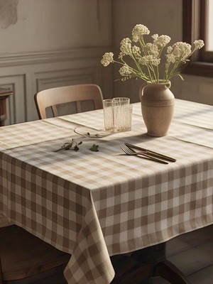Toalha para mesa 6 lugares xadrez bege 2,20x1,45