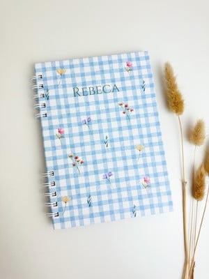 Caderneta de saúde personalizada | xadrez - azul flores