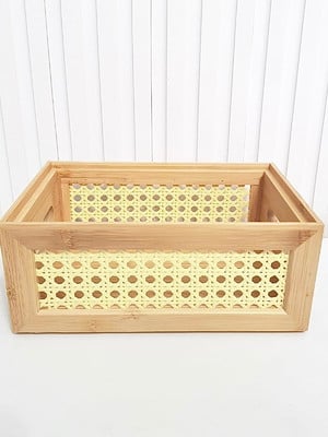 Caixa 15x22cm bambu laterais palhinha indiana