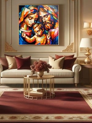 Quadro sagrada família pintado à mão linha especial 50x50
