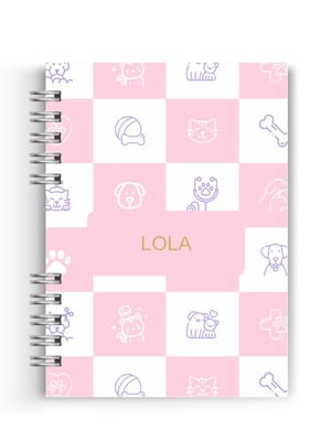 Caderneta pet personalizada hotstamping | xadrez rosa
