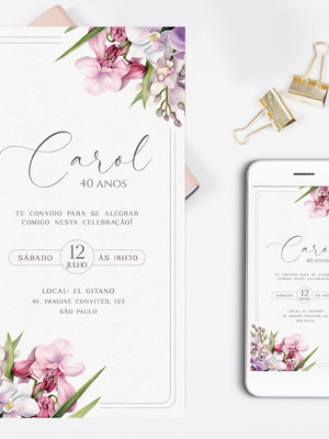 Convite digital aniversário feminino | floral delicado