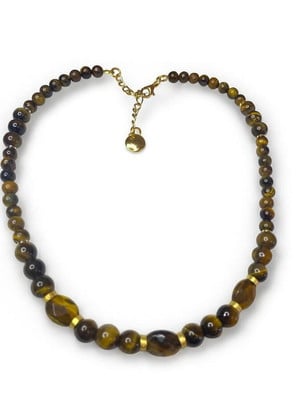 Choker olho de tigre com banho de ouro