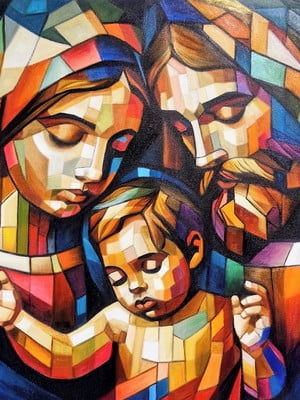 Quadro sagrada família pintado à mão linha especial 70x70