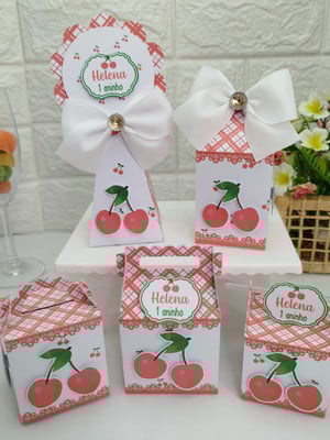 Kit festa caixinhas personalizadas tema cerejinhas 25 itens