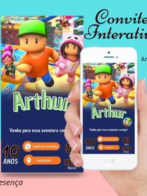 Convite stumble guys interativo 2 botões digital
