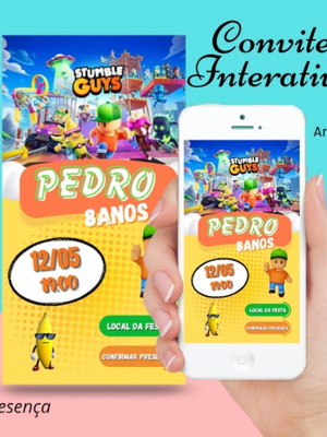 Convite stumble guys interativo 2 botões digital