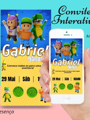 Convite stumble guys interativo 2 botões digital