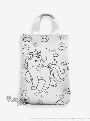 Sacola com alça 18cm x 25cm unicórnio para colorir
