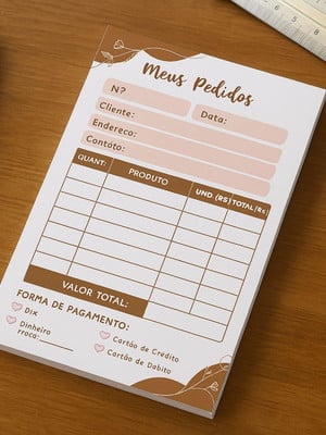 Bloco de pedidos personalizado a6 50 folhas organização