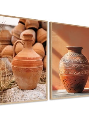 Kit 2 quadros vaso de flores tons marrons luxo minimalista