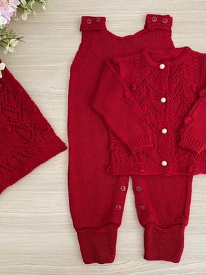 Saida de maternidade de menina vermelha tricot