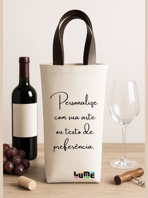 Porta vinho personalizado em tecido linho com alça em corino