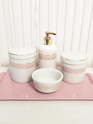 Kit higiene 5 pçs listra rosa antigo filete dourado - reta