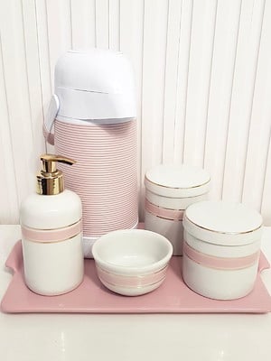 Kit higiene listra rosa antigo filete dourado - reta