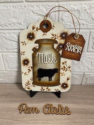 Placa decorativa floral com leiteira farmhouse em mdf