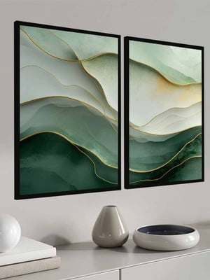 2 quadros abstrato verde tons claros minimalista