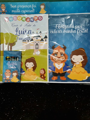 Kit colorir com caixa de giz personalizada a bela e a fera
