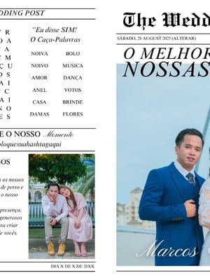 Modelo de jornal dobrável de casamento canva