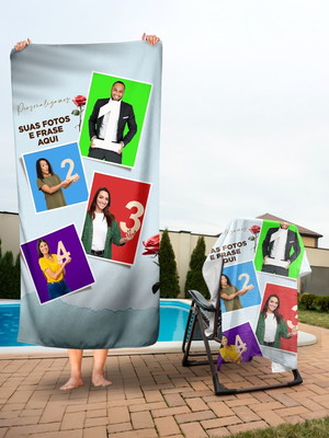 Toalha de praia personalizada até 4 fotos ou imagens fo6