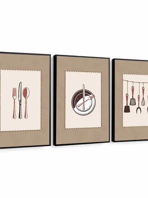 3 quadros cozinha talheres chefe de cozinha