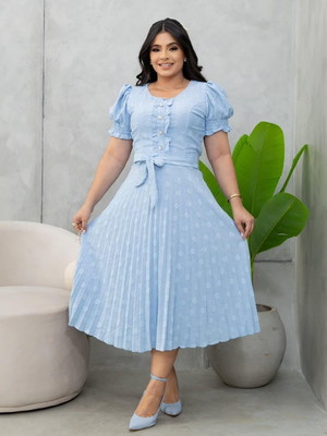 Vestido feminino max lese plissado elegante