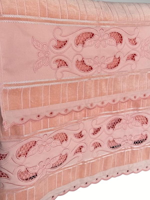 Conjunto de toalha de banho bordado richilieu salmão 2 peças