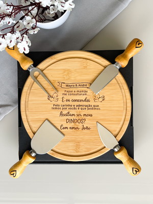 Kit queijos personalizado convite padrinhos batismo dindos