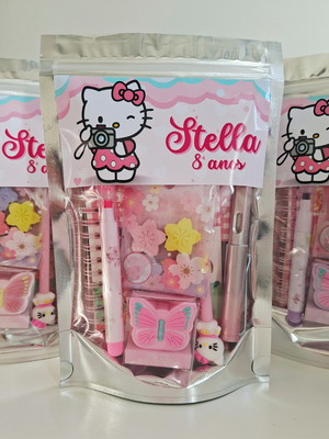 Kit papelaria fofa saquinho zip personalizado hello kitty
