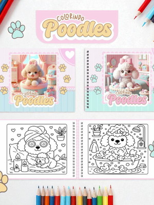 Arquivo digital livro de colorir poodle cachorrinha
