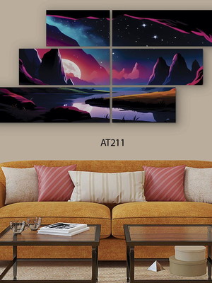 Quadro decorativo paisagem conjunto 6 telas 1,34x61cm