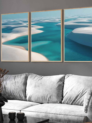 Kit 3 quadros praia azul mar paisagem areia maldivas