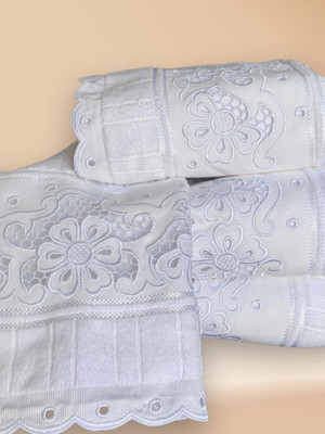 Conjunto de toalhas bordadas casal 4 peças richilieu branca